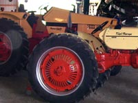 Case tractors in the feature building.