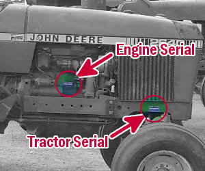 Deere 2640 tractor and engine serial number locations.