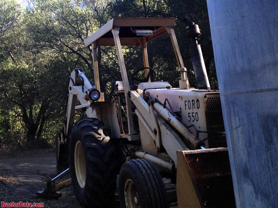 Ford 550 backhoe, front view.