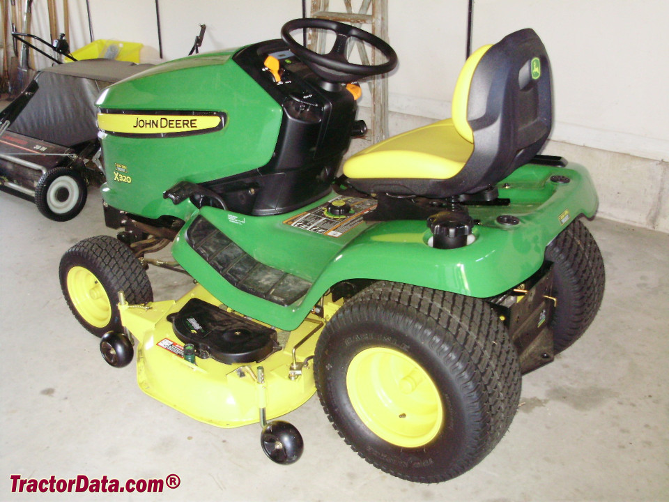 John Deere X320 lawn tractor, rear view.