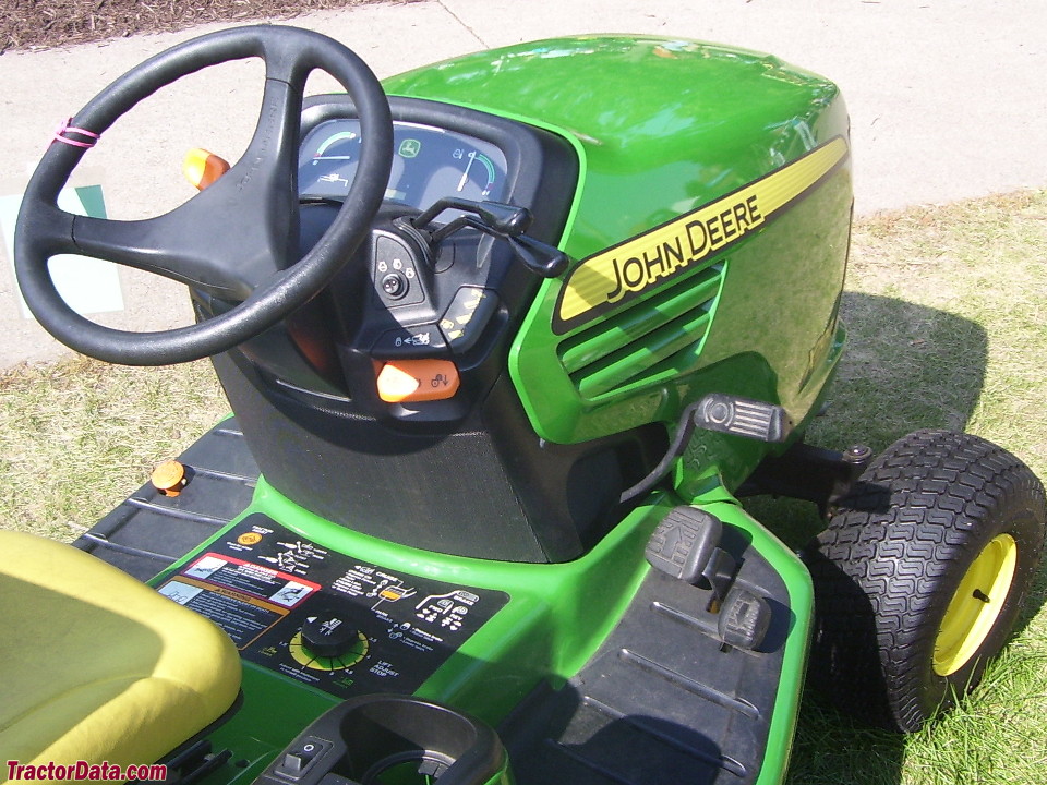 John Deere X700 operator station and controls.