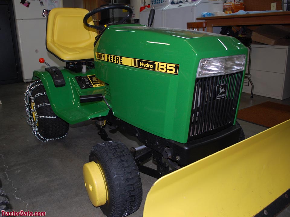 John Deere 185 with front blade, right side.
