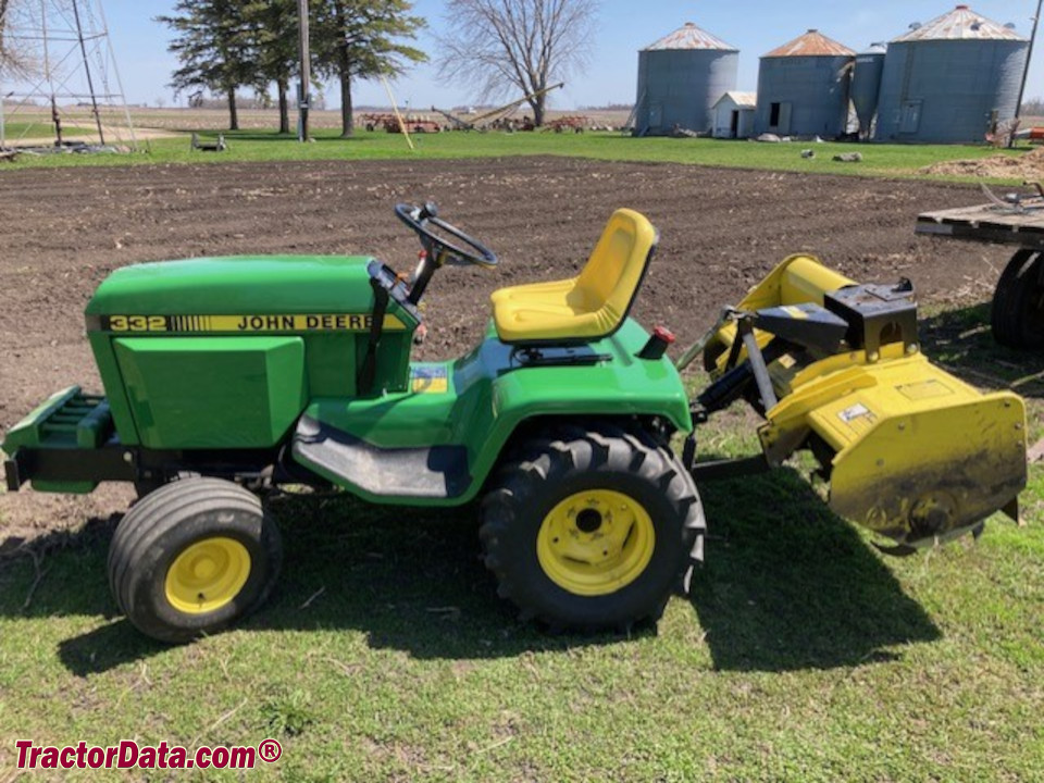 John Deere 332 with shaft-drive tiller.