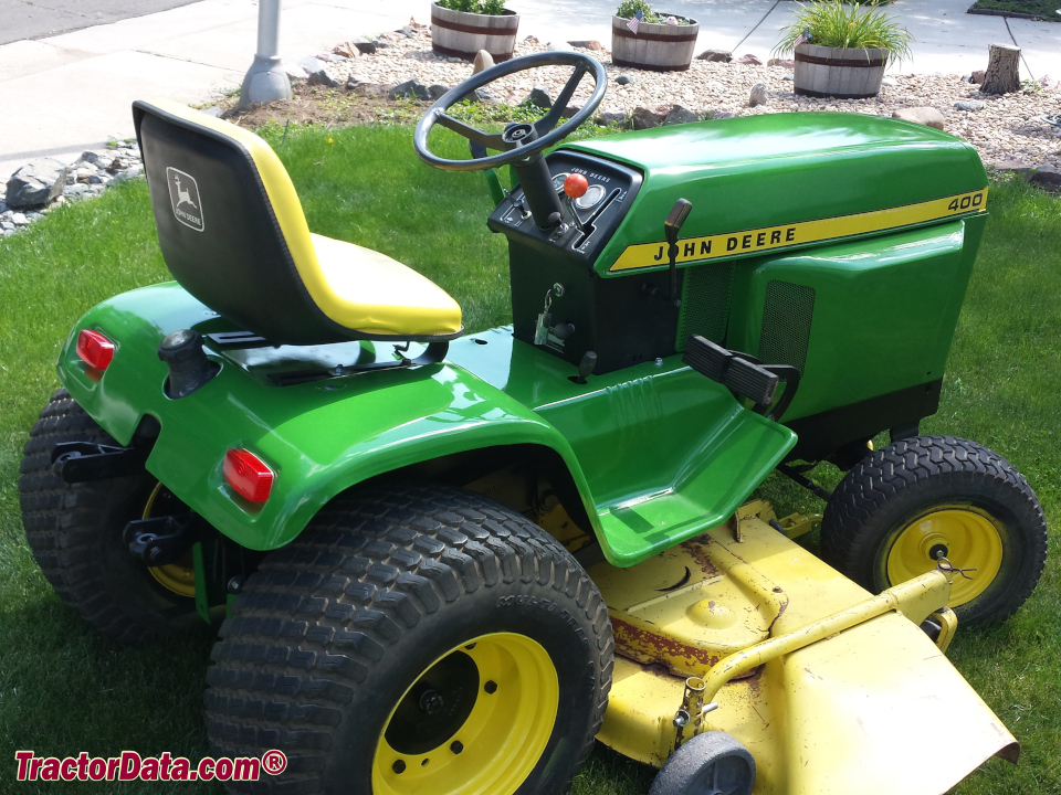 John Deere 400 garden tractor with mower deck.