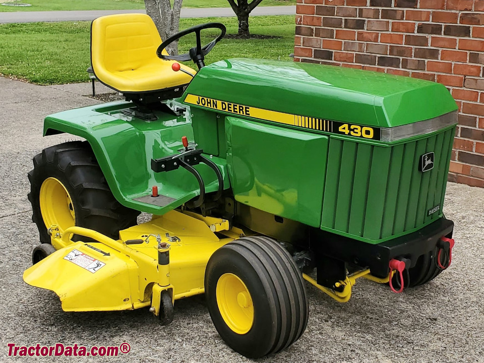 John Deere model 430 garden tractor with mower deck.