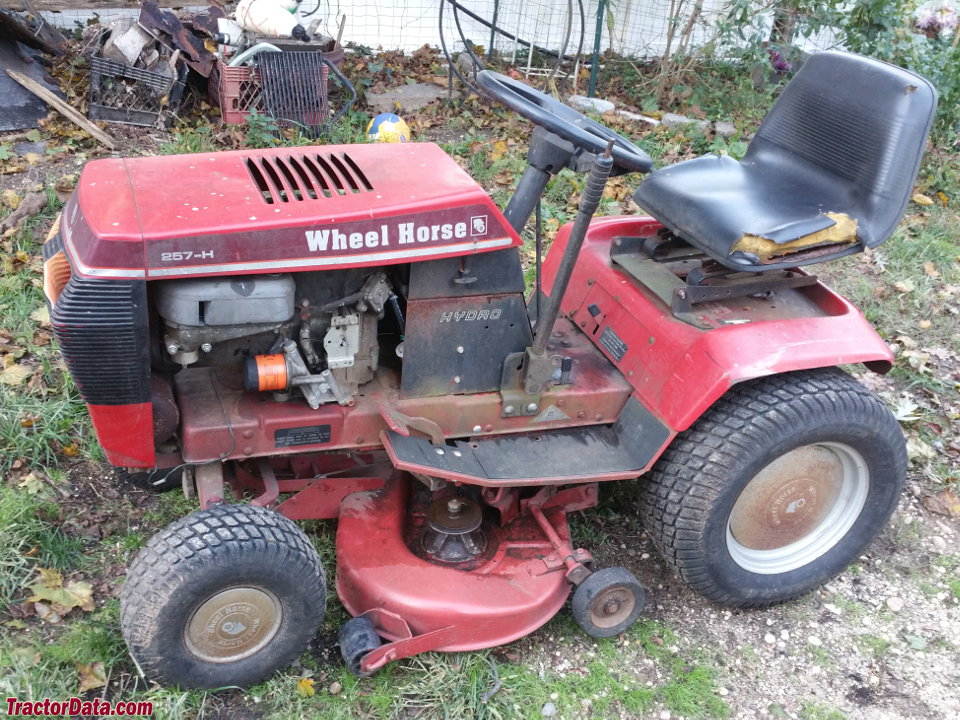 Wheel Horse 257-H with mower deck, left side.