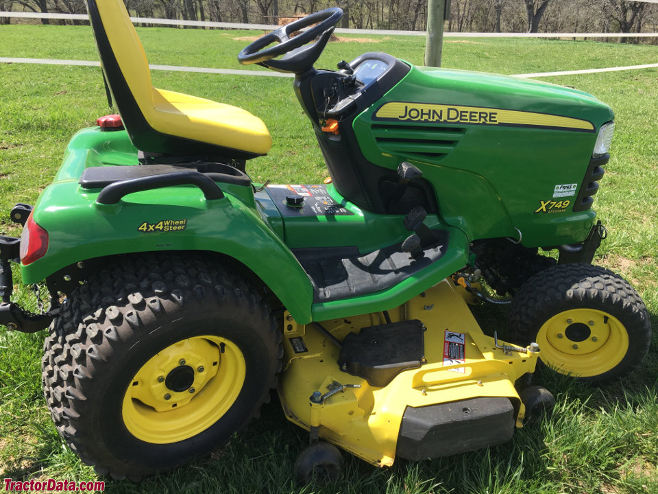 John Deere X749 with 62-inch Edge deck and three-point hitch.