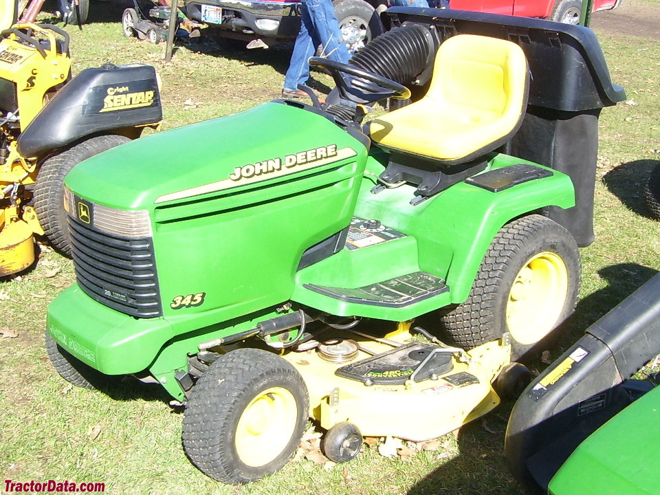 John Deere 345 left-front view with bagger