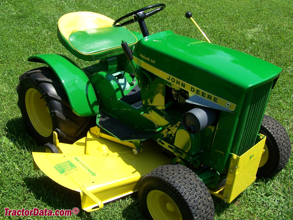 1967 (round-fender) John Deere model 112 with hydraulic lift and mower deck.