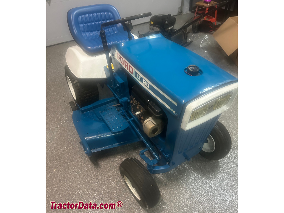 Ford LT-80 lawn tractor with mower deck, right side.