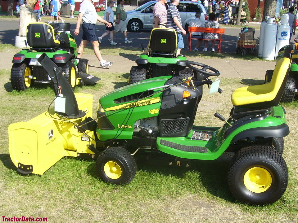 John Deere LA145 with front-mount snowblower.