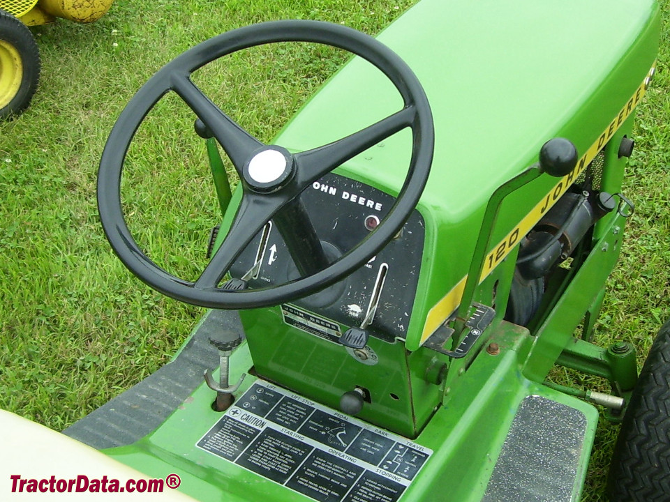 John Deere 120 operator station and controls.
