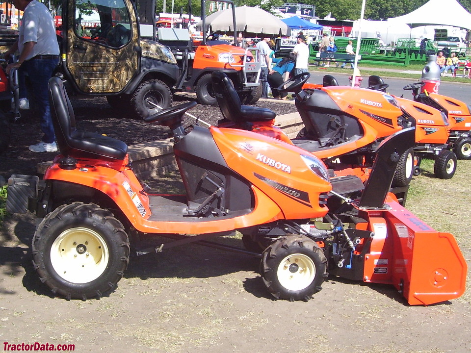 Right-side profile of GR2110 with snow blower