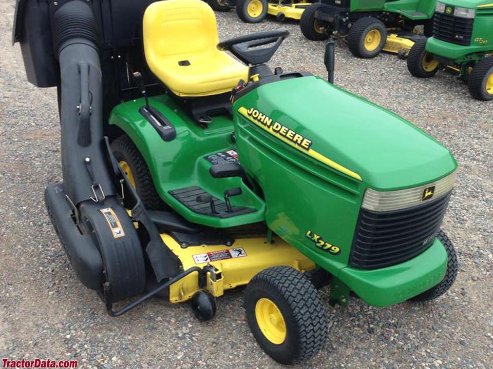 John Deere LX279 with 48-inch mower deck and PowerFlow bagger.