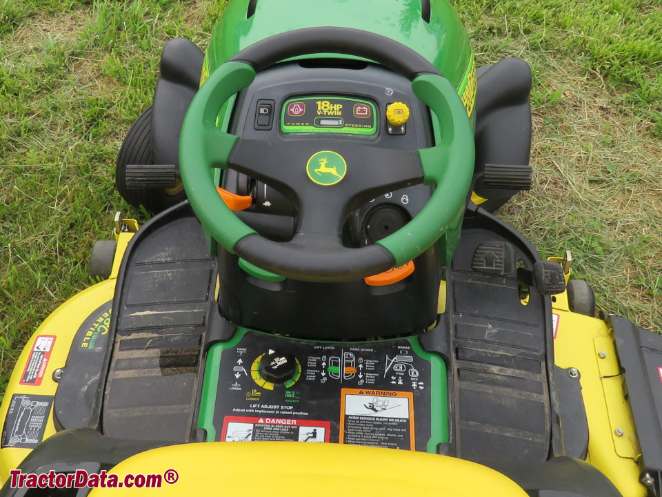 John Deere SST18 dashboard and controls.