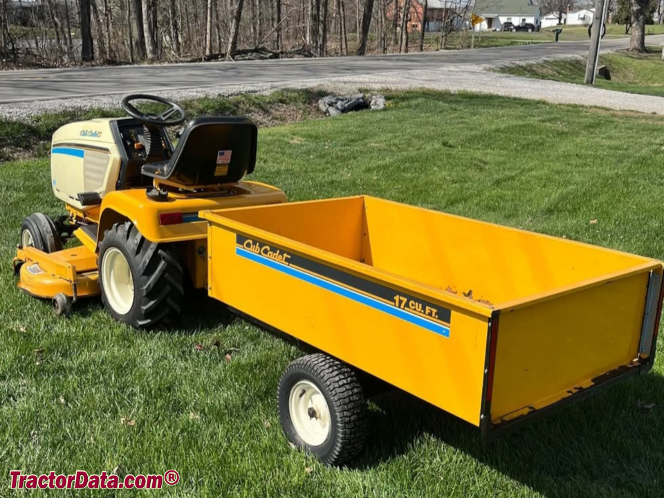Cub Cadet 1861 with utility cart, left-rear view.