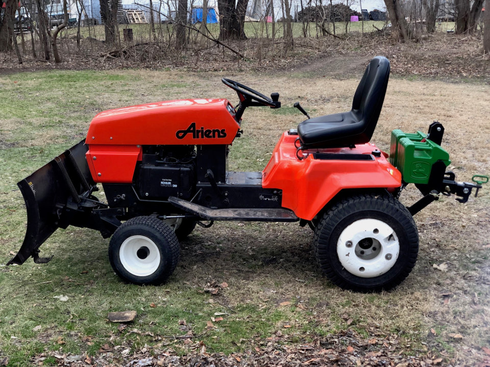 Ariens GT20 with front blade and three-point hitch.