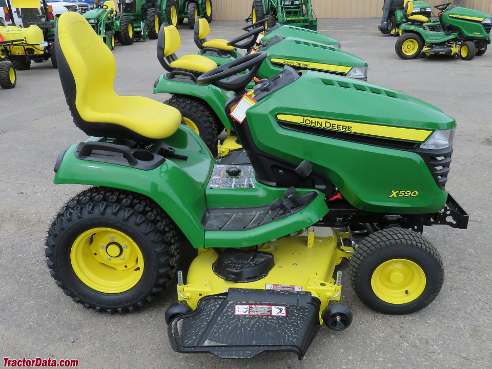 John Deere X590 with mower deck.