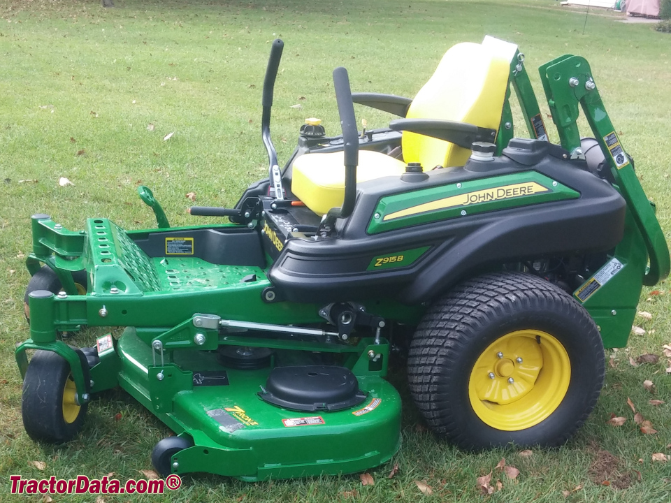 John Deere Z915B zero-turn lawn mower, left side.
