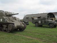 Vintage military equipment, including a M4 tank