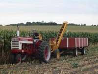 Farmall 560 pulling a Minneapolis-Moline corn picker