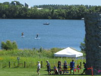 Climbing tower and beach activities at the Cedar Lake Park.