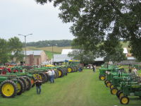 John Deere tractors on display.