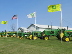 John Deere tractors lined up on at the GMTCC show.