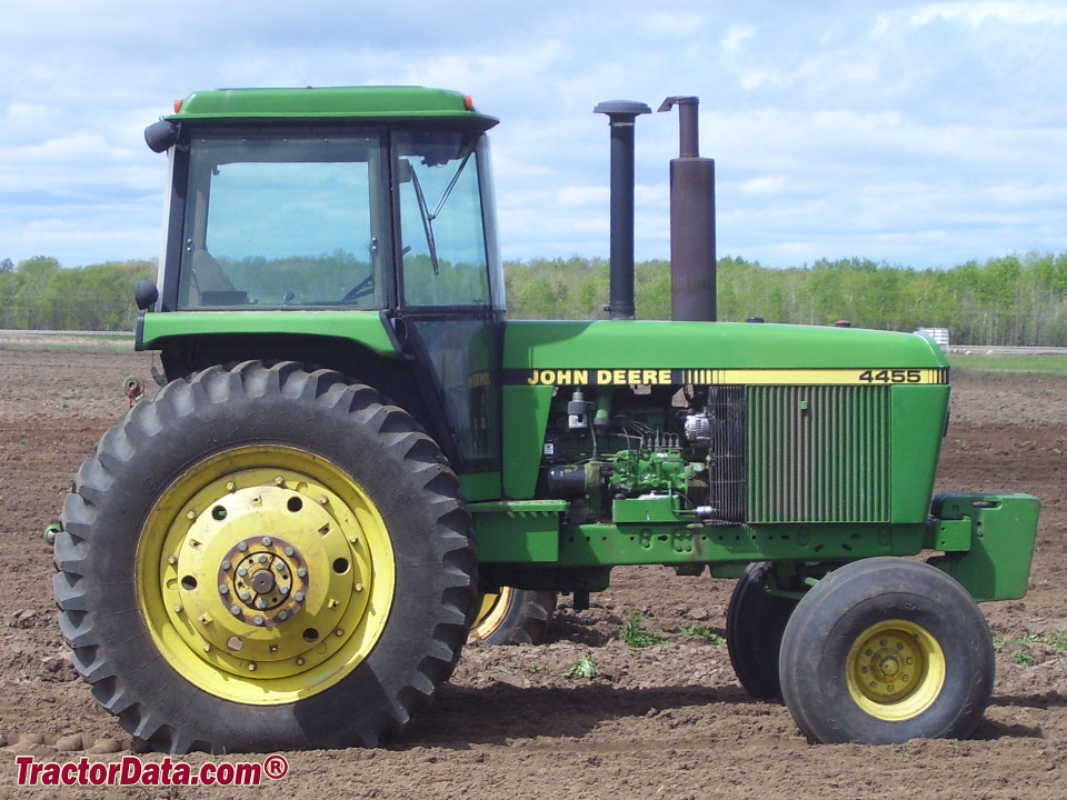 John Deere 4455 tractor with two-wheel drive, right side.