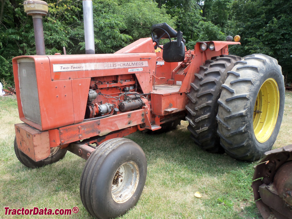 Two-wheel drive Allis Chalmers Landhandler Two-Twenty row-crop tractor, left side.