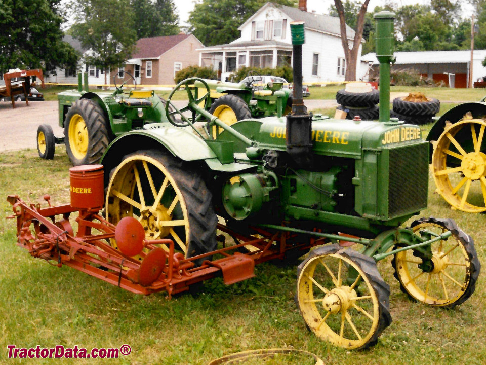 John Deere GP with mounted three-row planter.