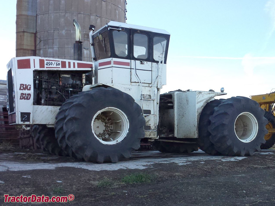 Big Bud 450/50 four-wheel drive tractor, left side.