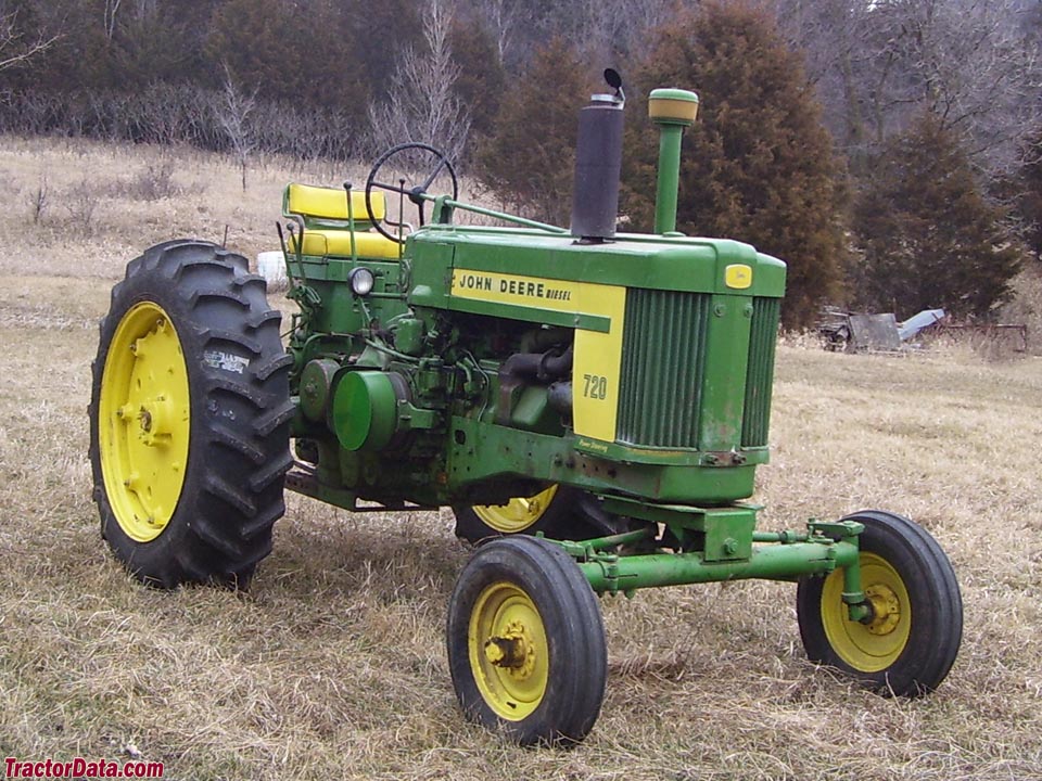 John Deere 720 diesel with after-market wide front end.