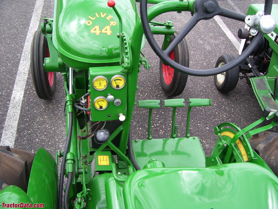 Oliver Super 44 operator station and controls.