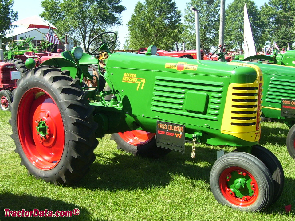 Oliver 77 Row-Crop tractor with diesel engine, left side.