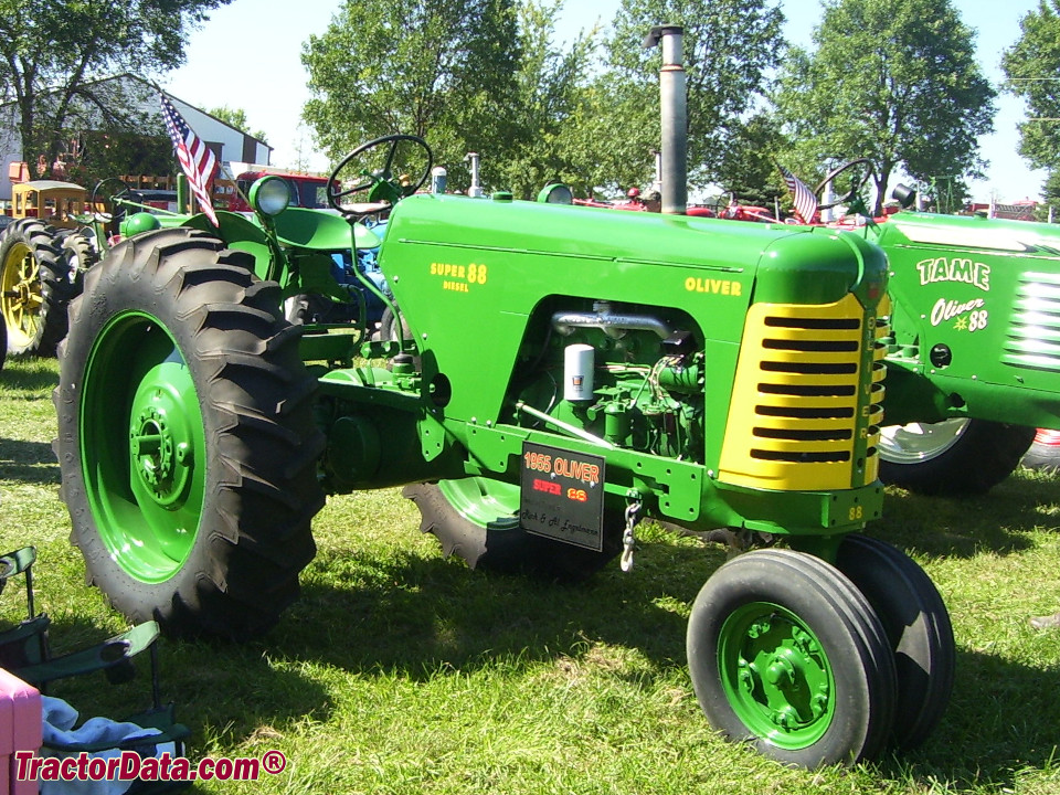 Oliver Super 88 row-crop tractor with tricycle front end, right side.