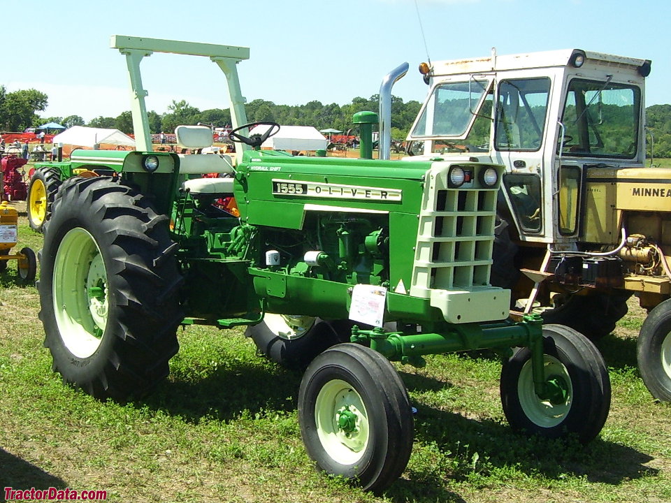 Oliver 1555 with wide front end, right side.