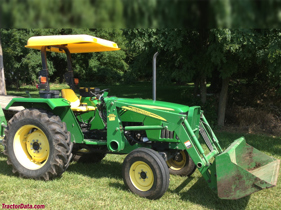 John Deere 5103 with model 512 front-end loader, right side.