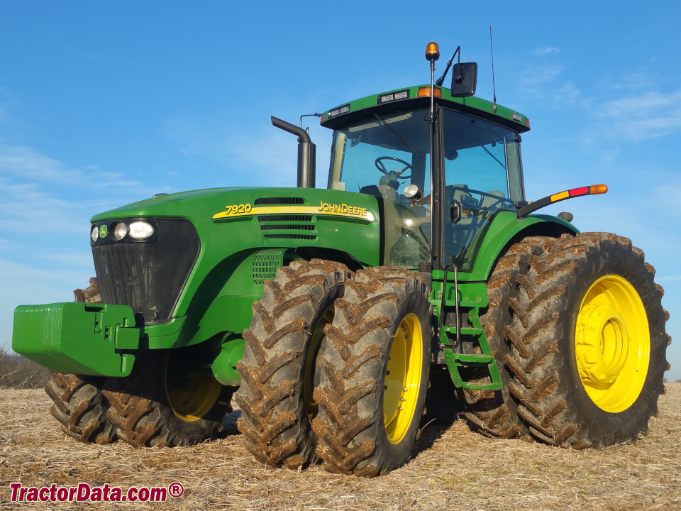 John Deere 7920 row-crop tractor, left side.