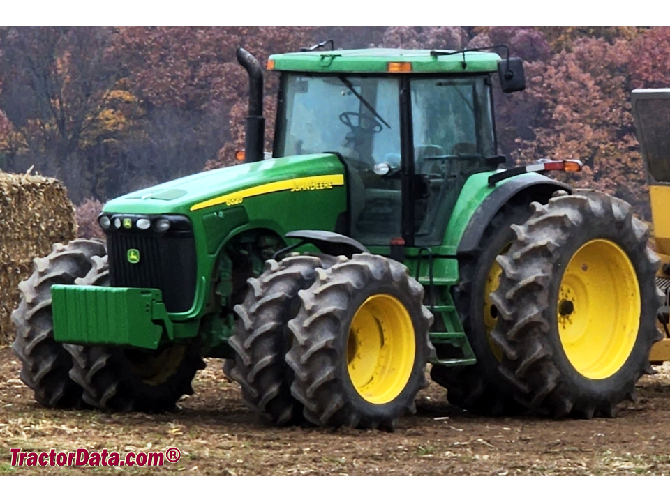 John Deere 8320 tractor with front and rear duals.