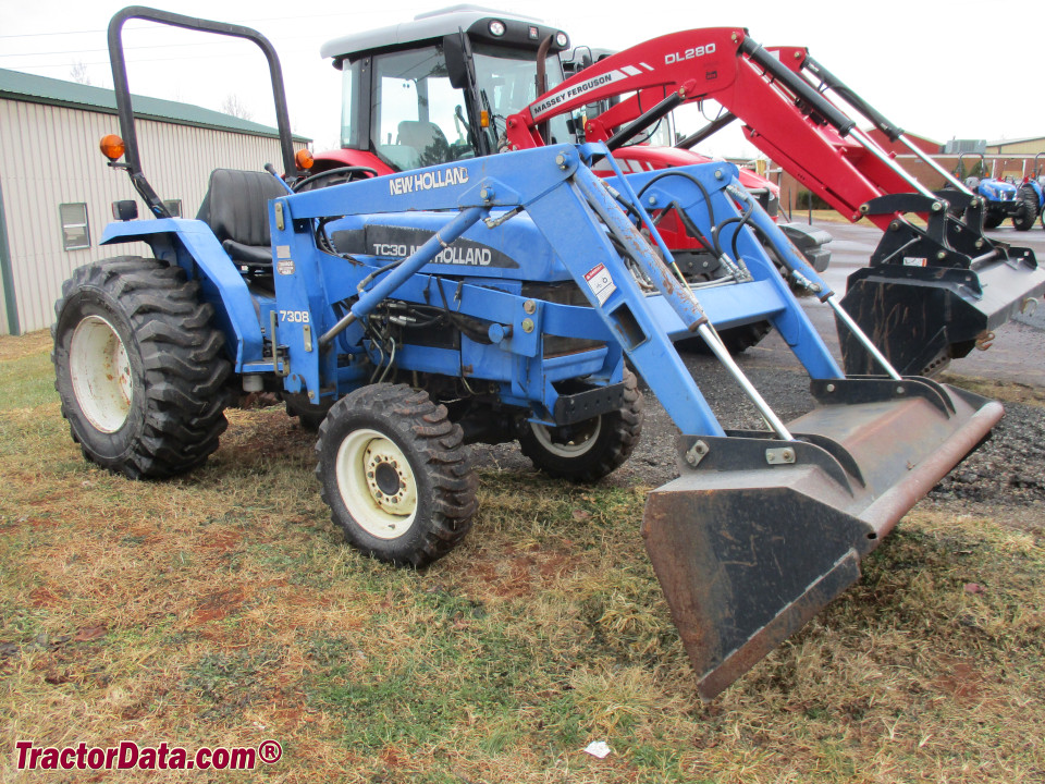 Four-wheel drive New Holland TC30 with 7308 front-end loader.