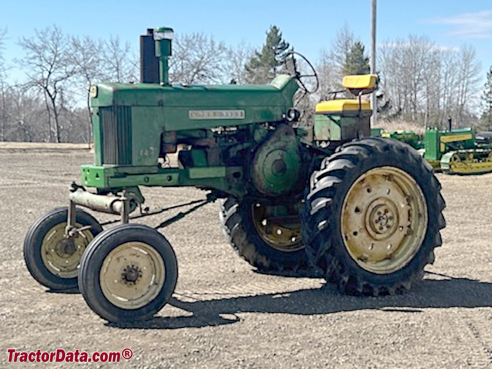 Argentine-built John Deere 730 Hi-Crop tractor, left side.