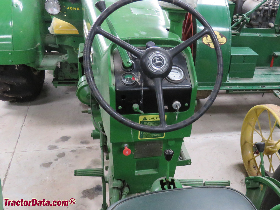 John Deere 445 operator station and controls.