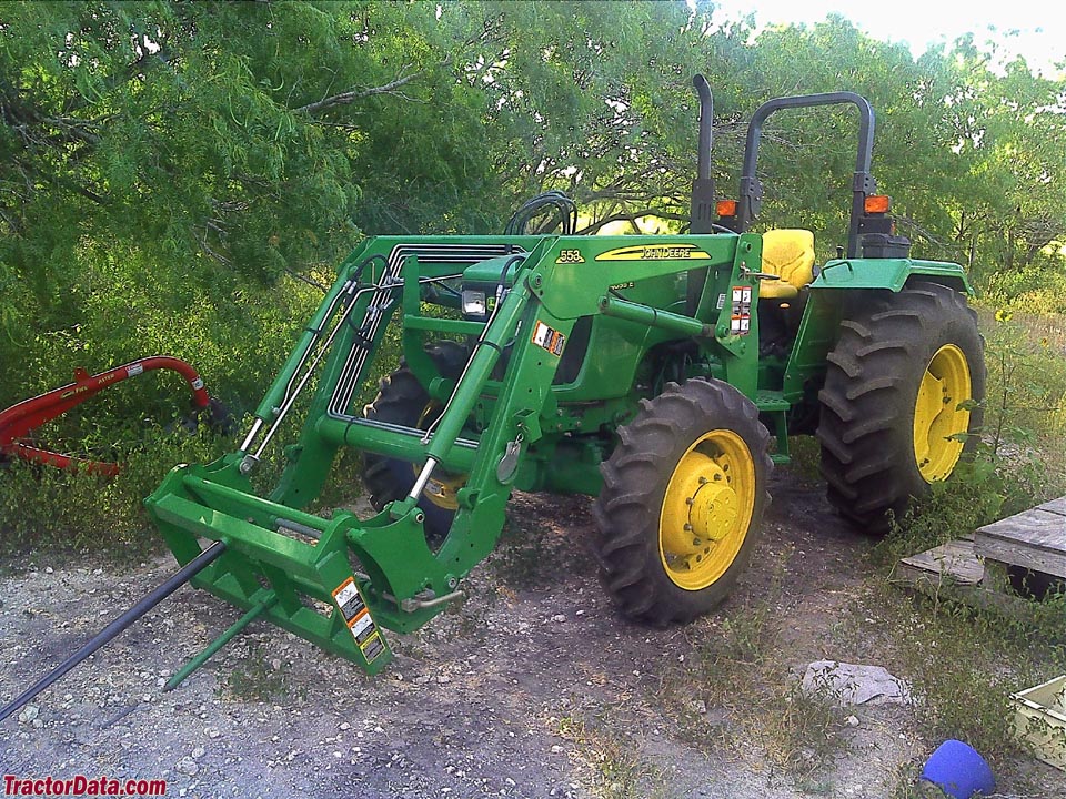 John Deere 5055E with front loader and bale spear