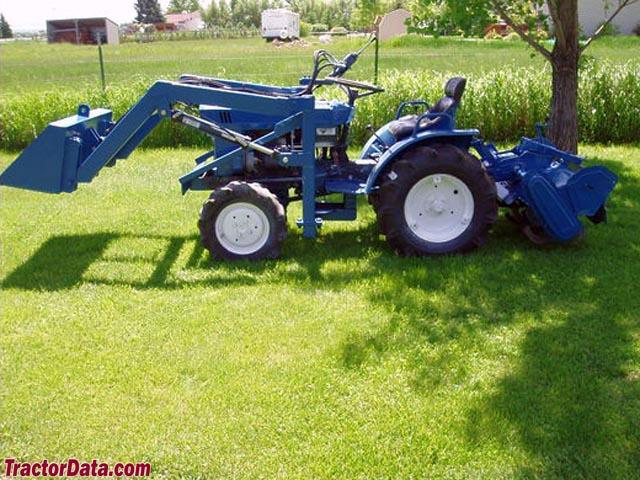 Iseki TX1210 with front-end loader and tiller.