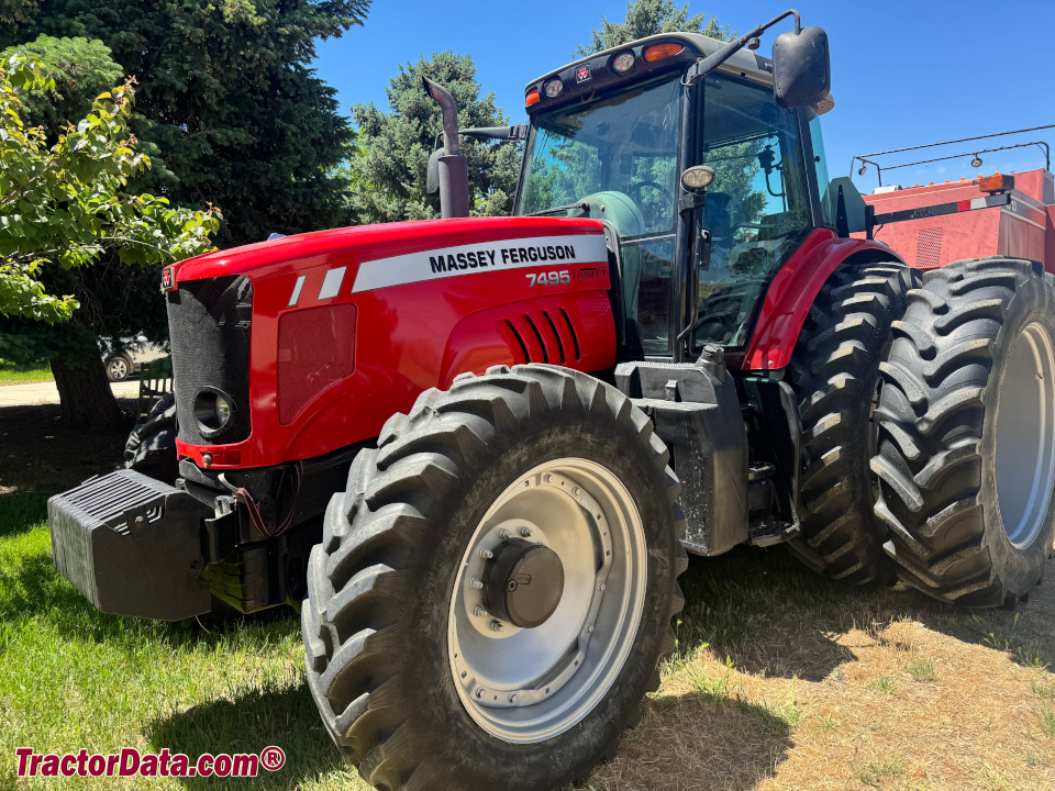 Massey Ferguson 7495 row-crop tractor, left side.