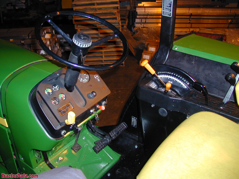 John Deere 4050 Hi-Crop operator station and controls.