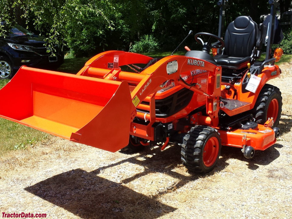 Kubota BX2370 with LA243 front-end loader and mid-mount mower.