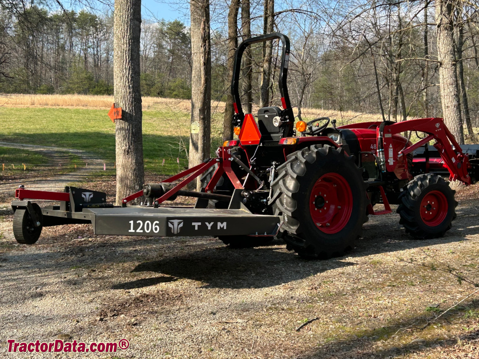 TYM 4820 compact utility tractor with ROPS and front-end loader.