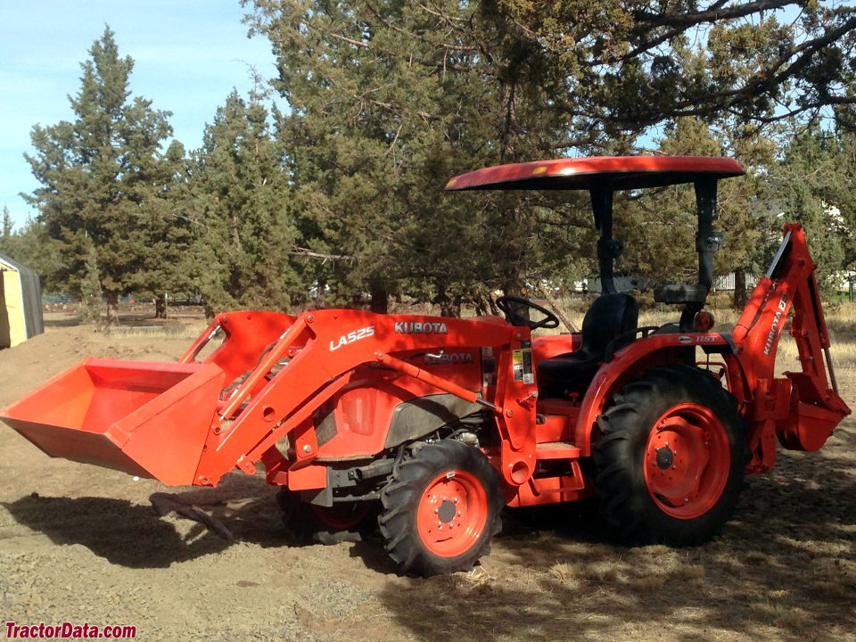 Kubota L3901 with LA525 front-end loader and backhoe.